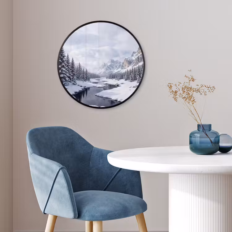 Ronde fotolijst - Sneeuwlandschap - Bergen - Rivier - Winter — 4