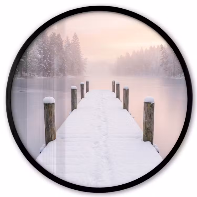 Ronde fotolijst - Steiger - Meer - Mist - Winter - Serene — 1