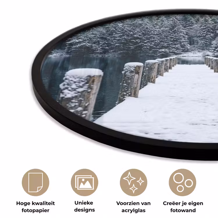 Ronde fotolijst - Steiger - Meer - Sneeuw - Bergen - Rustgevend — 2