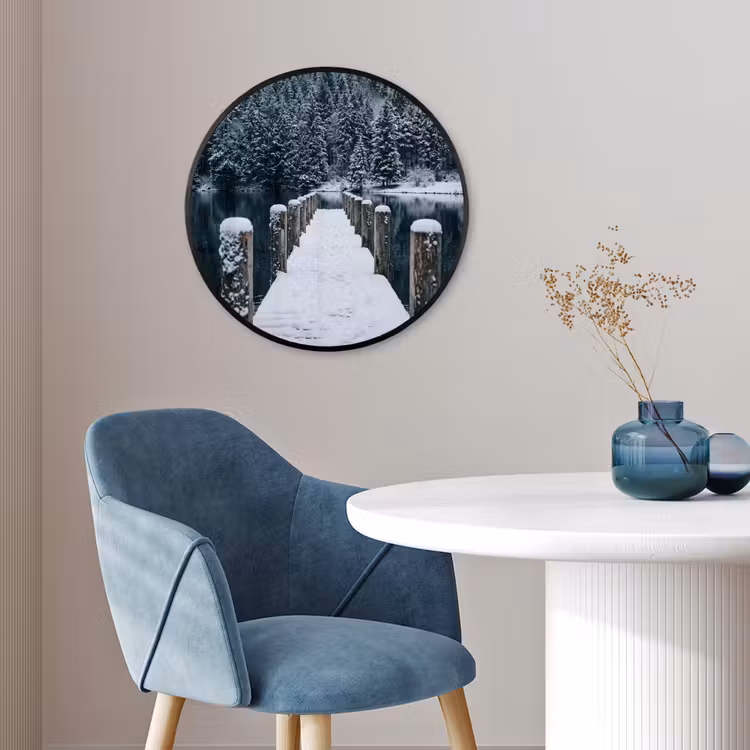 Ronde fotolijst - Steiger - Meer - Sneeuw - Bergen - Rustgevend — 4
