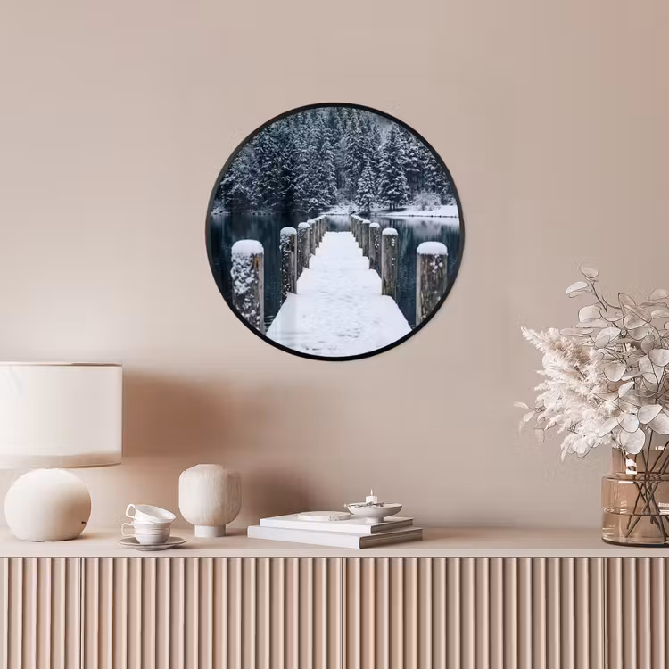 Ronde fotolijst - Steiger - Meer - Sneeuw - Bergen - Rustgevend — 5