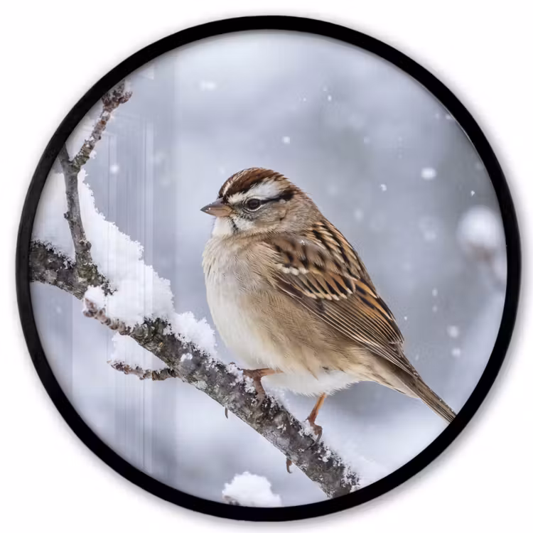Ronde fotolijst - Vogel - Tak - Sneeuw - Winter — 1