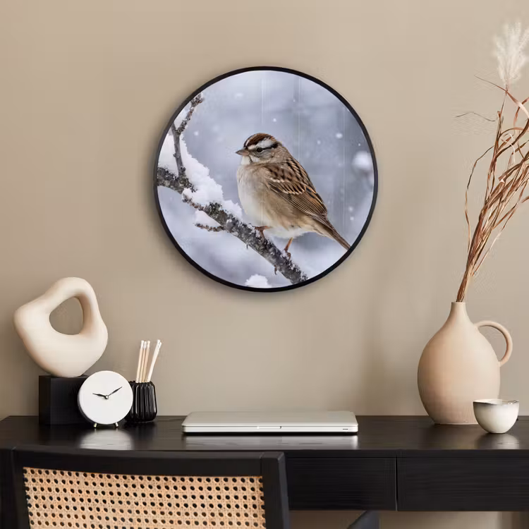 Ronde fotolijst - Vogel - Tak - Sneeuw - Winter — 3