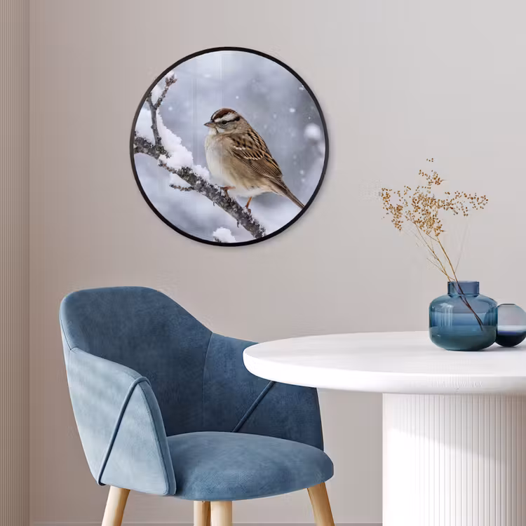 Ronde fotolijst - Vogel - Tak - Sneeuw - Winter — 4