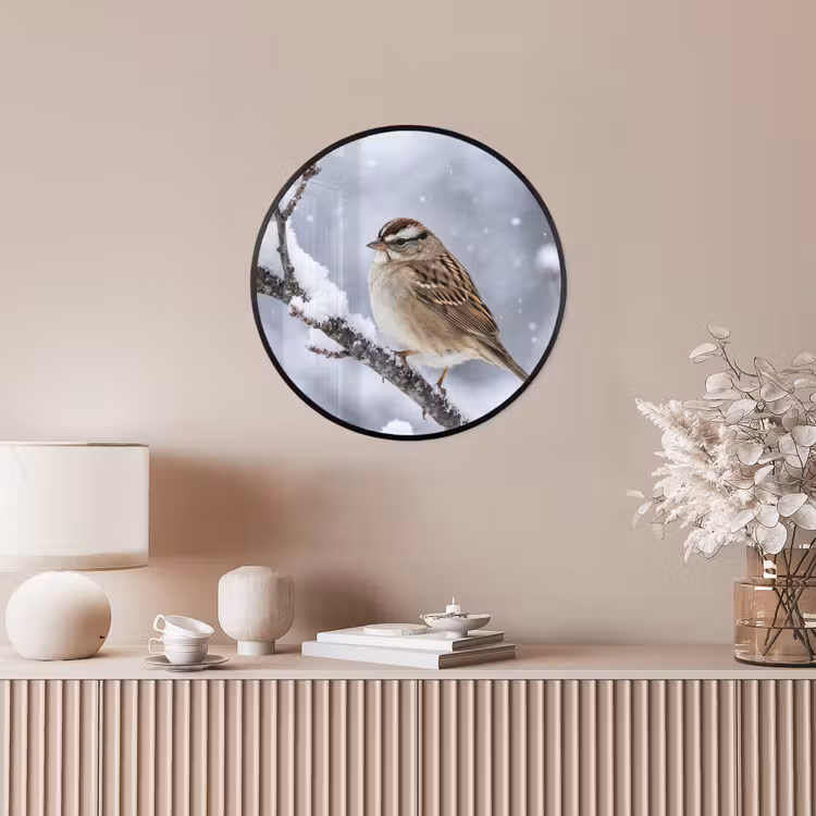 Ronde fotolijst - Vogel - Tak - Sneeuw - Winter — 5