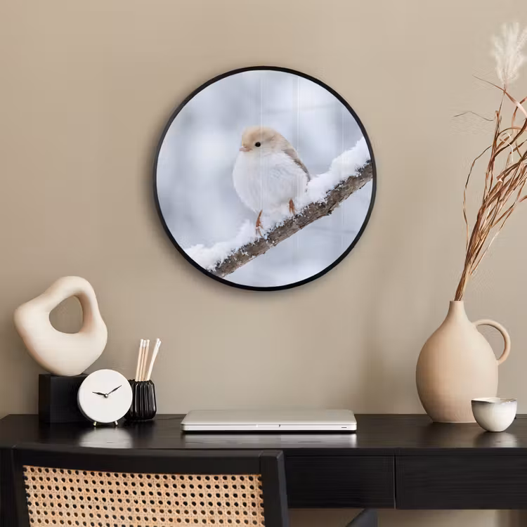 Ronde fotolijst - Vogeltje - Sneeuw - Tak - Winter - Zacht — 3