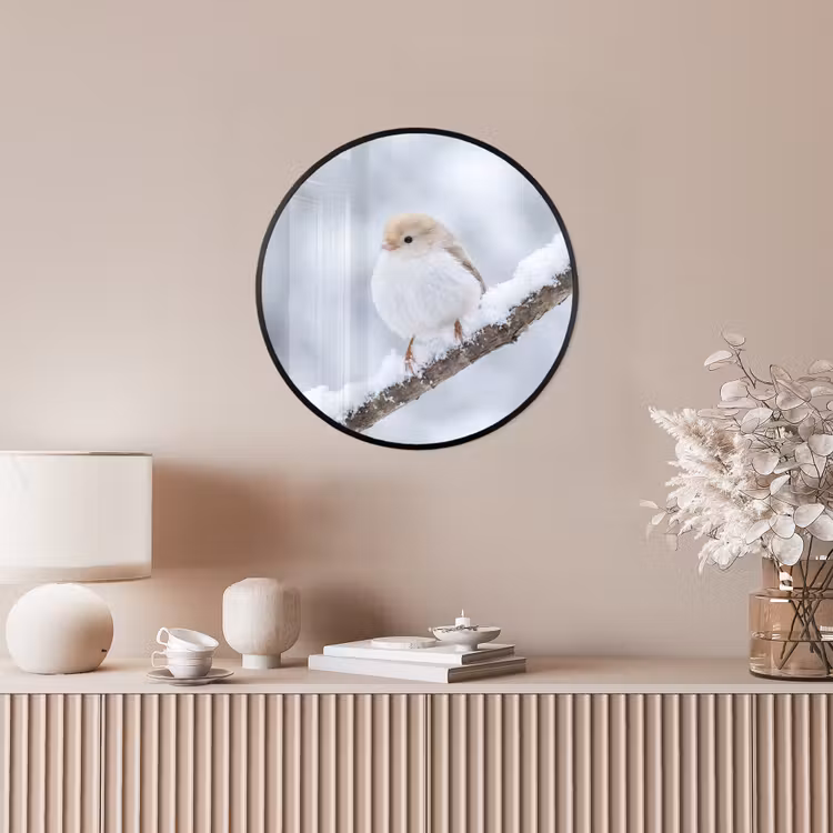 Ronde fotolijst - Vogeltje - Sneeuw - Tak - Winter - Zacht — 5