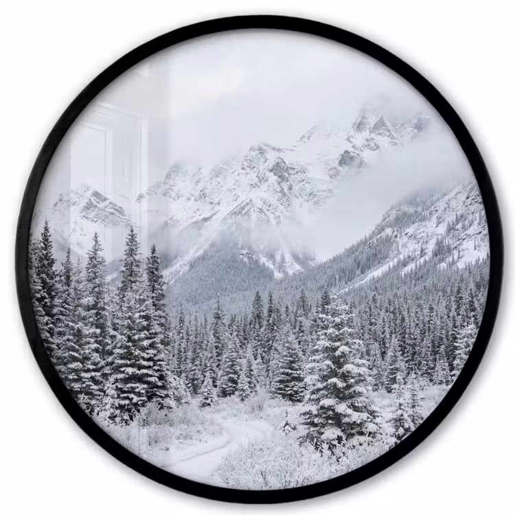 Ronde fotolijst - Weg - Bergen - Sneeuw - Naaldbos - Avontuurlijk — 1
