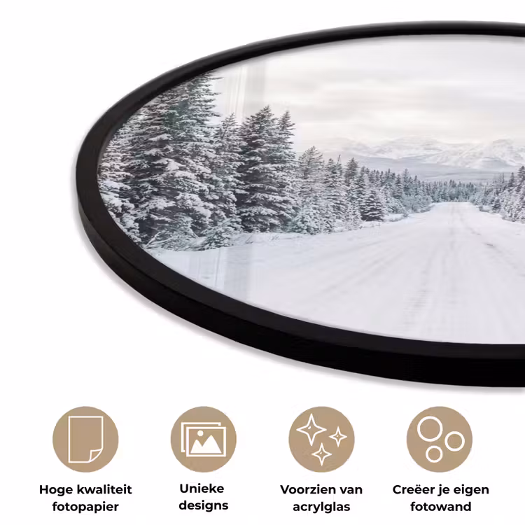 Ronde fotolijst - Weg - Sneeuw - Naaldbos - Winter - Avontuurlijk — 2
