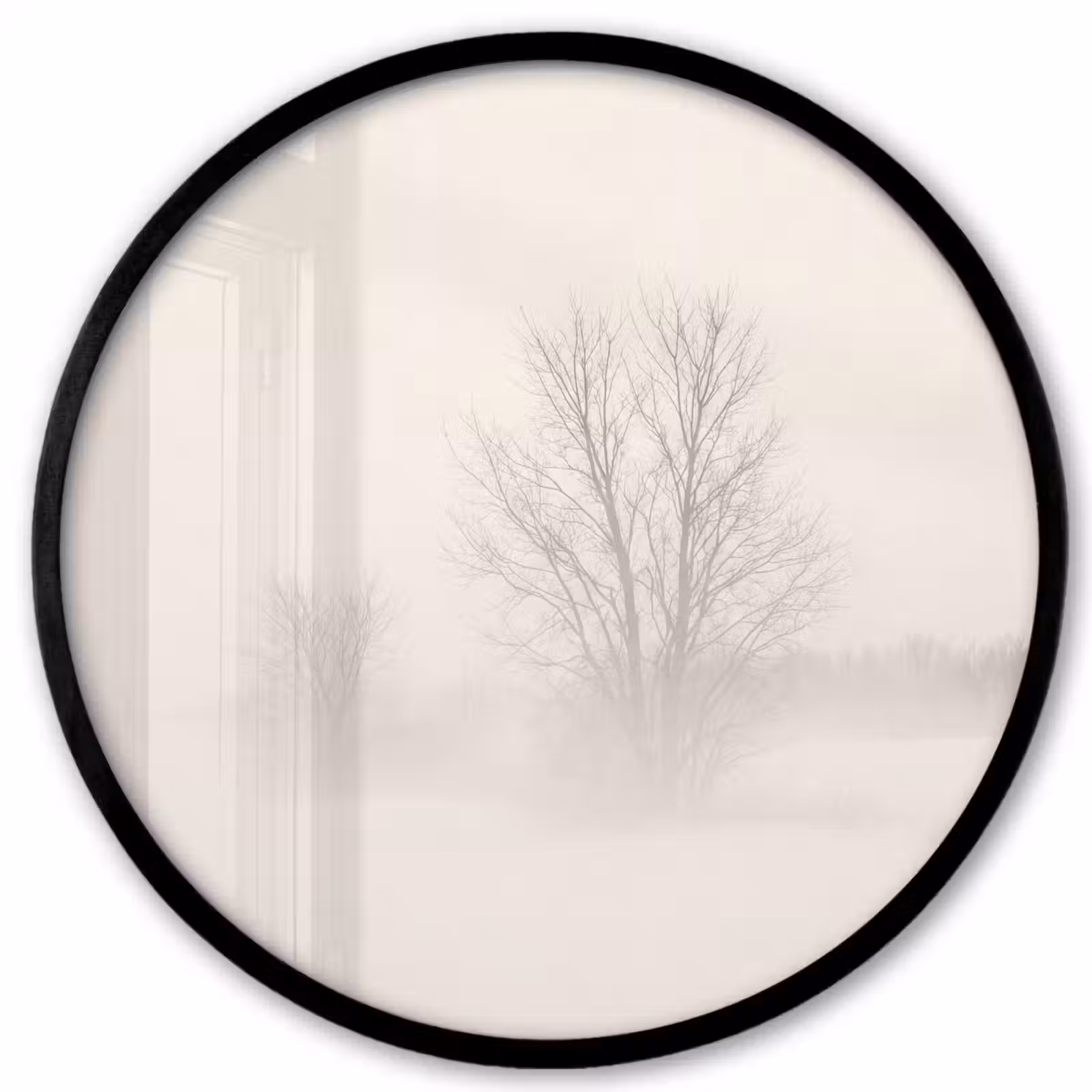 Ronde fotolijst - Boom - Mist - Sneeuw - Winter - Minimalistisch — 1