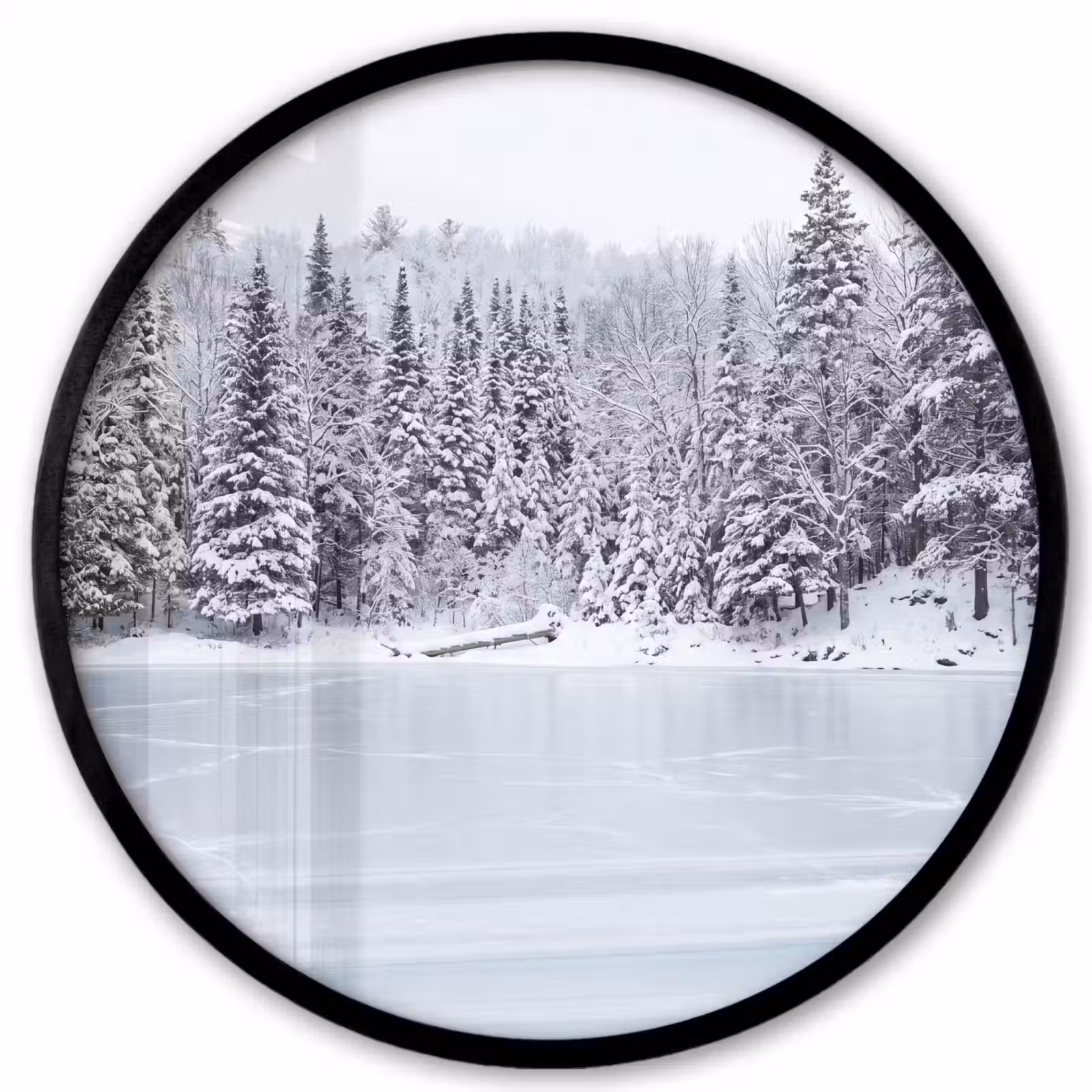 Ronde fotolijst - Meer - Dennen - IJs - Winter - Rustgevend — 1