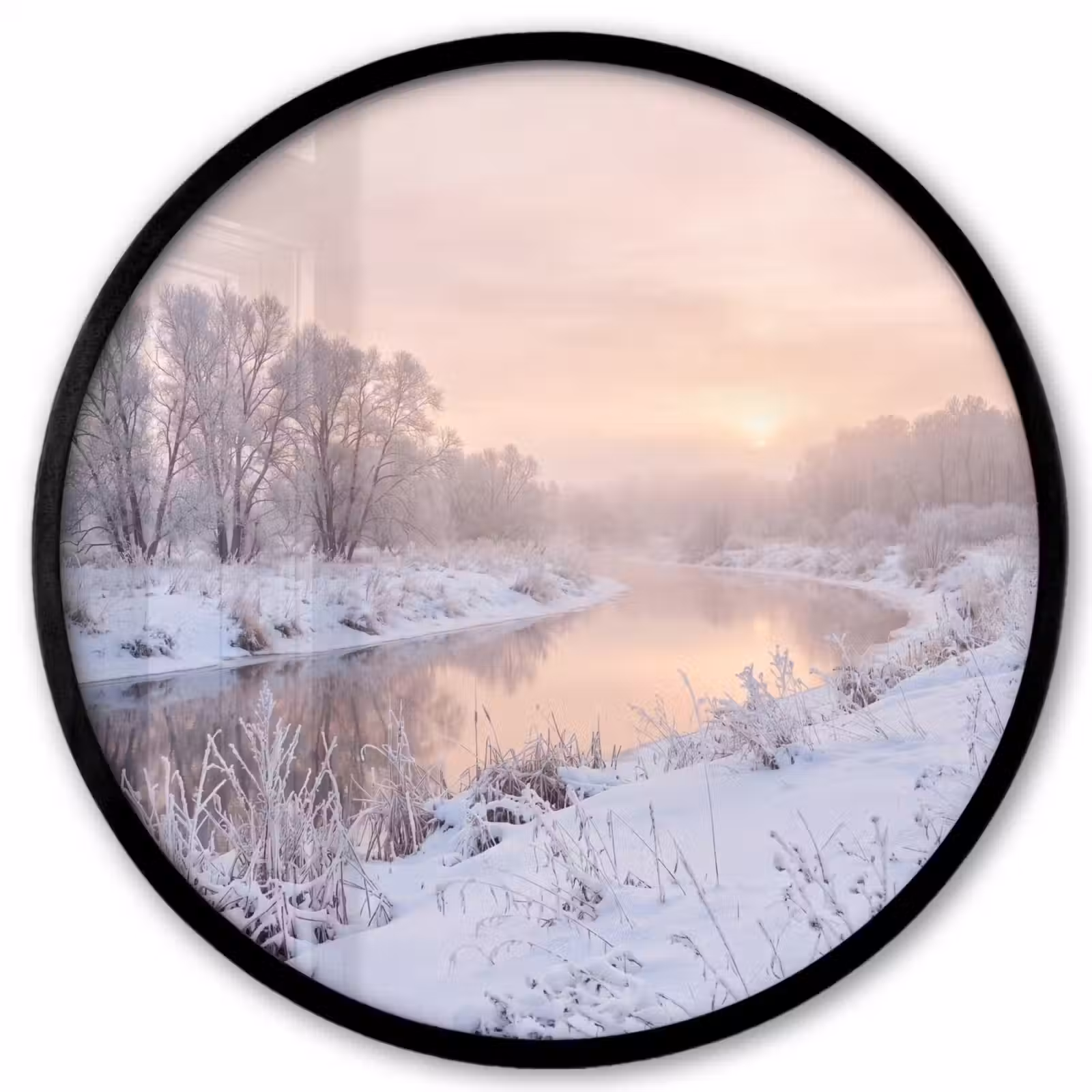 Ronde fotolijst - Rivier - Winter - Landschap - Sneeuw - Zonsopgang — 1