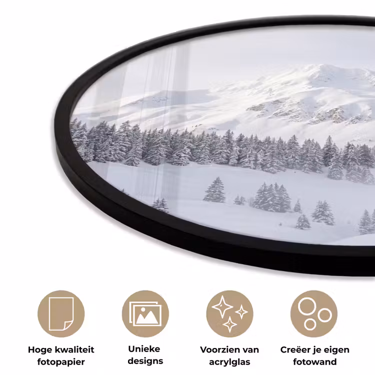 Ronde fotolijst - Berg - Sneeuw - Winter - Natuur - Wit — 2
