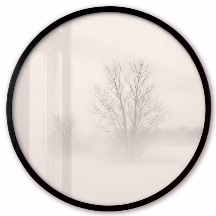 Ronde fotolijst - Boom - Mist - Sneeuw - Winter - Minimalistisch — 1