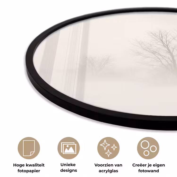 Ronde fotolijst - Boom - Mist - Sneeuw - Winter - Minimalistisch — 2