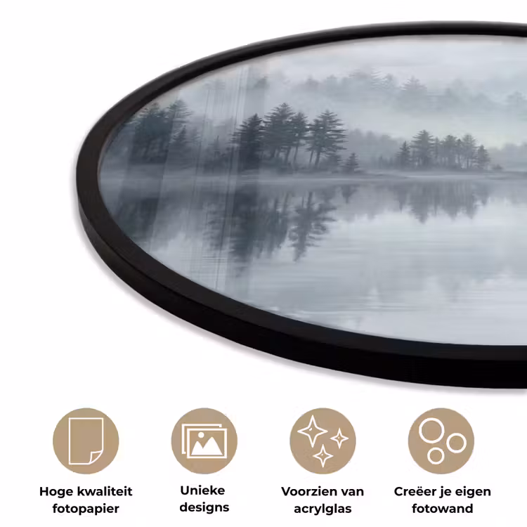 Ronde fotolijst - Bos - Meer - Mist - Natuur - Grijs — 2