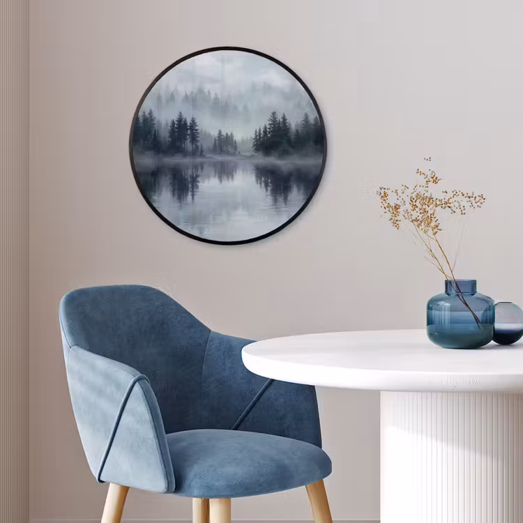 Ronde fotolijst - Bos - Meer - Mist - Natuur - Grijs — 4