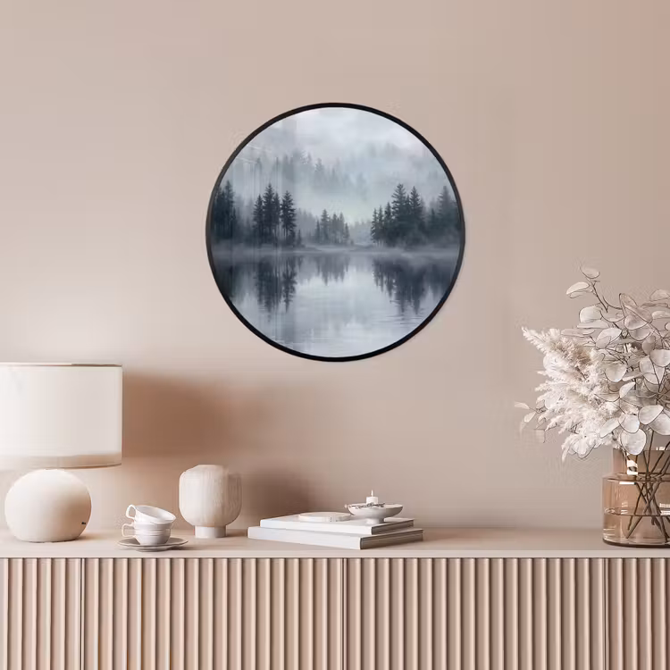 Ronde fotolijst - Bos - Meer - Mist - Natuur - Grijs — 5