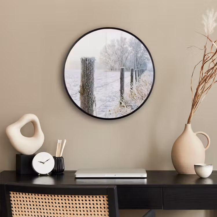 Ronde fotolijst - Hek - Sneeuw - Mist - Platteland - Nostalgisch — 3
