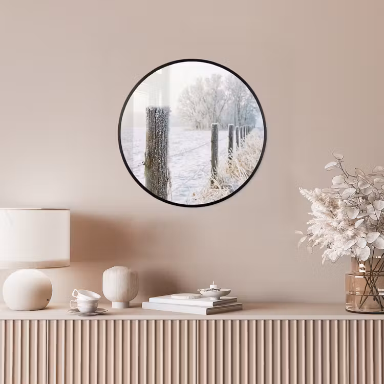 Ronde fotolijst - Hek - Sneeuw - Mist - Platteland - Nostalgisch — 5