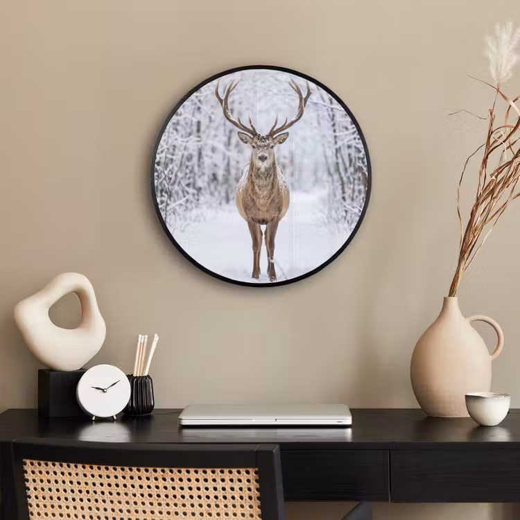 Ronde fotolijst - Hert - Winter - Bos - Natuur - Wit — 3