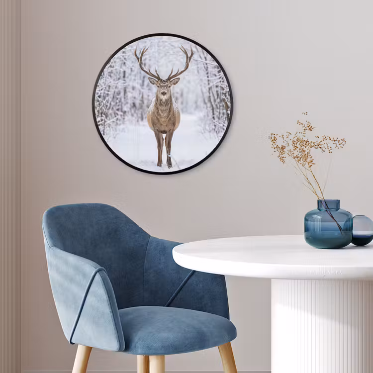 Ronde fotolijst - Hert - Winter - Bos - Natuur - Wit — 4