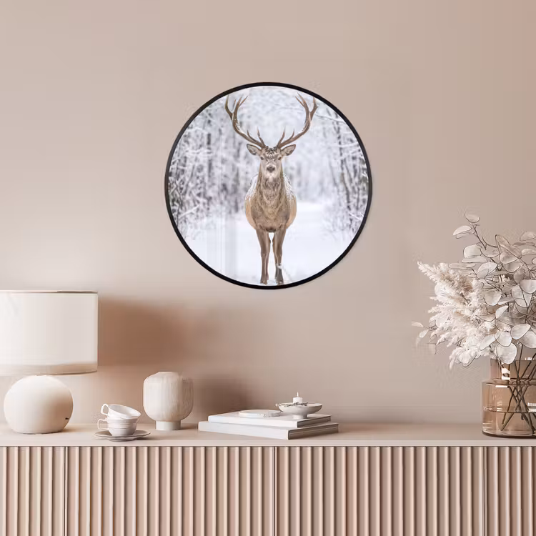 Ronde fotolijst - Hert - Winter - Bos - Natuur - Wit — 5