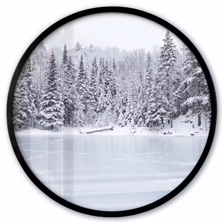 Ronde fotolijst - Meer - Dennen - IJs - Winter - Rustgevend — 1