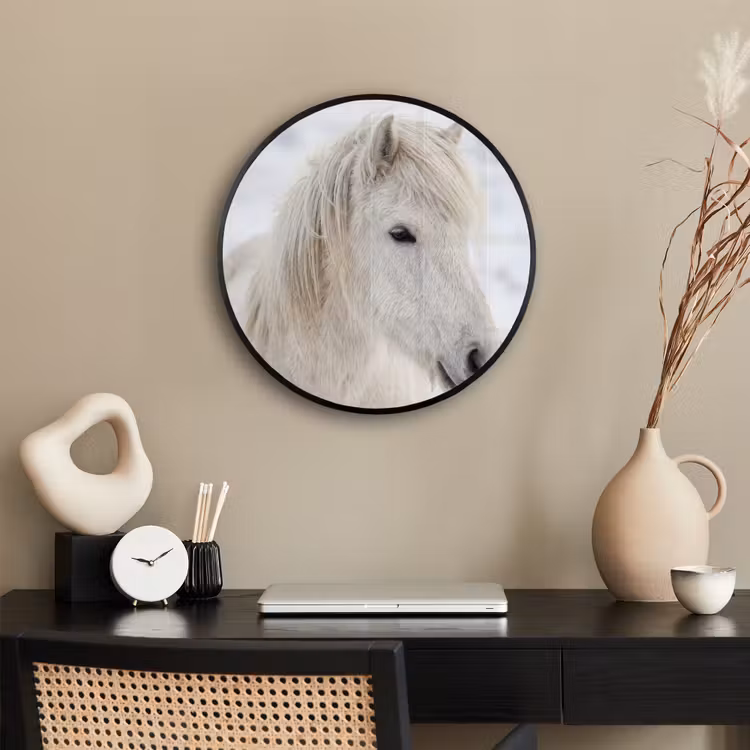 Ronde fotolijst - Paard - Kop - Winter - Dieren - Wit — 3