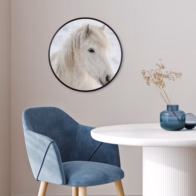 Ronde fotolijst - Paard - Kop - Winter - Dieren - Wit — 4