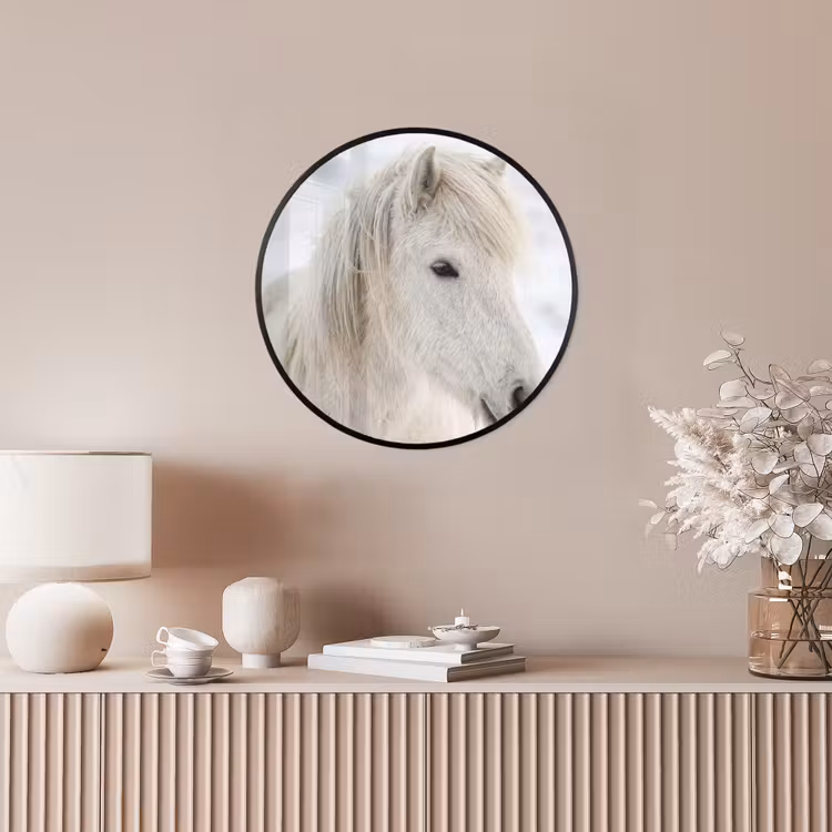 Ronde fotolijst - Paard - Kop - Winter - Dieren - Wit — 5