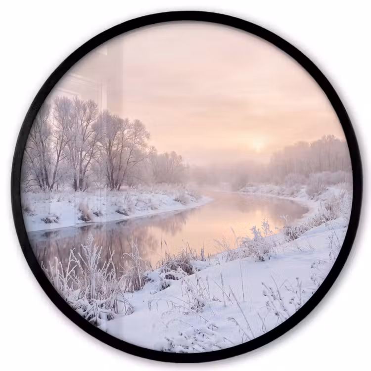 Ronde fotolijst - Rivier - Winter - Landschap - Sneeuw - Zonsopgang — 1