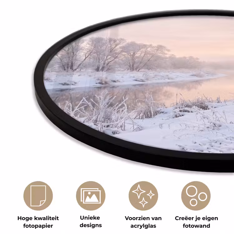 Ronde fotolijst - Rivier - Winter - Landschap - Sneeuw - Zonsopgang — 2