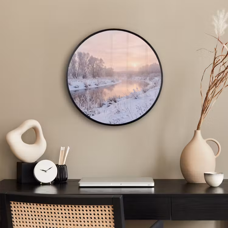 Ronde fotolijst - Rivier - Winter - Landschap - Sneeuw - Zonsopgang — 3