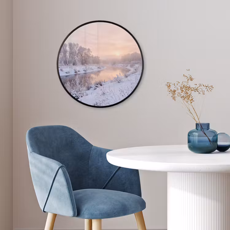 Ronde fotolijst - Rivier - Winter - Landschap - Sneeuw - Zonsopgang — 4