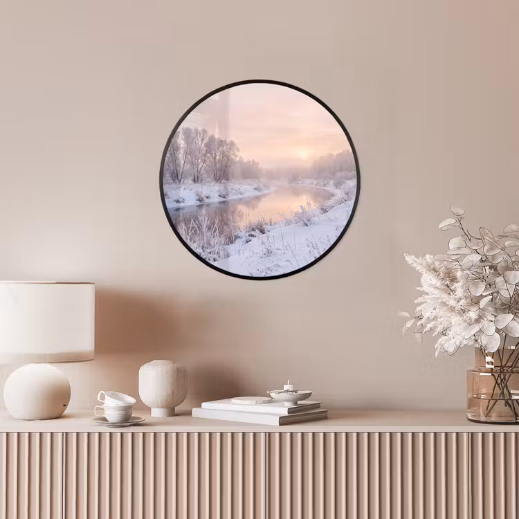 Ronde fotolijst - Rivier - Winter - Landschap - Sneeuw - Zonsopgang — 5