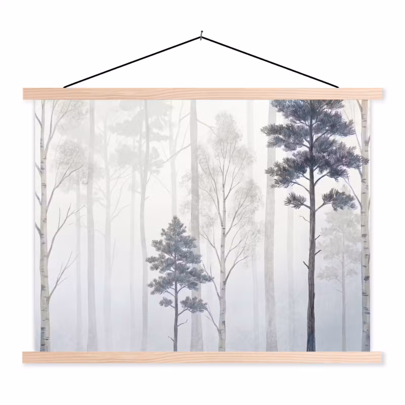 Schoolplaat - Bos - Bomen - Mist - Natuur - Illustratie - Grijs — 1