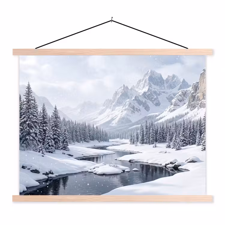 Schoolplaat - Sneeuwlandschap - Bergen - Rivier - Winter — 1