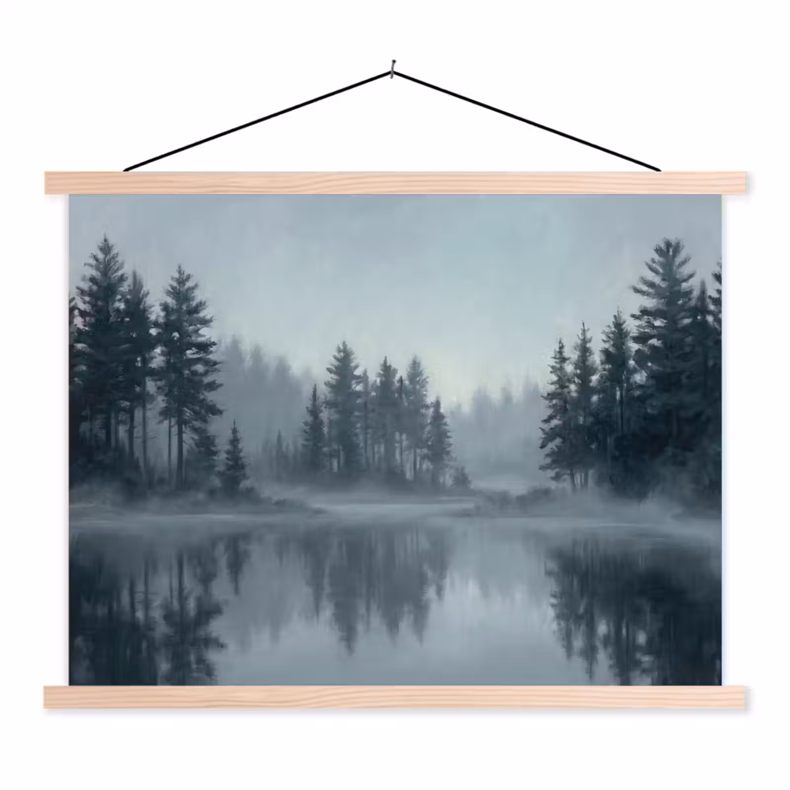 Schoolplaat - Bos - Meer - Mist - Natuur - Grijs — 1