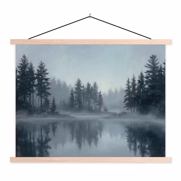 Schoolplaat - Bos - Meer - Mist - Natuur - Grijs — 1