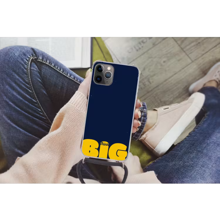 Telefoonhoesje met koord - Think big - Blauw - Geel — 2
