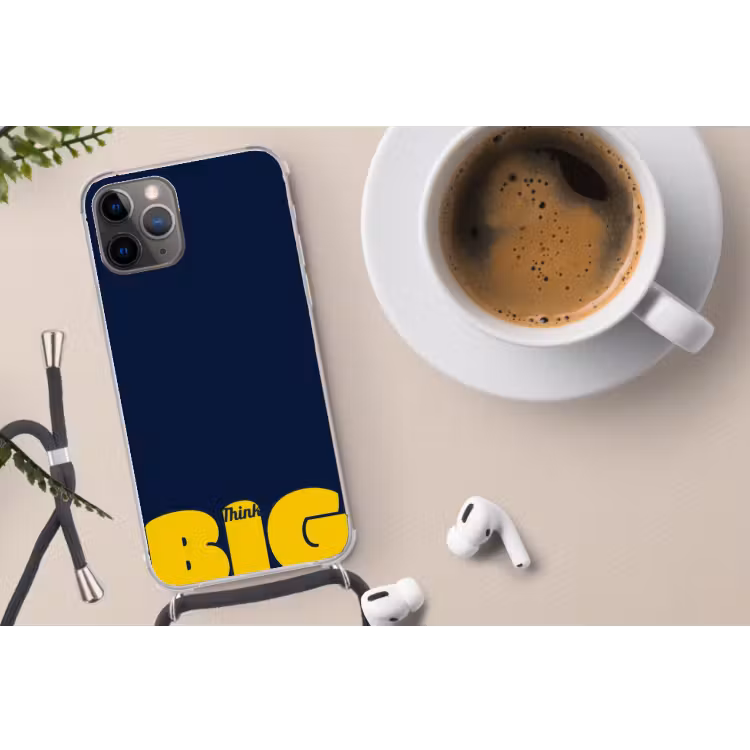Telefoonhoesje met koord - Think big - Blauw - Geel — 4
