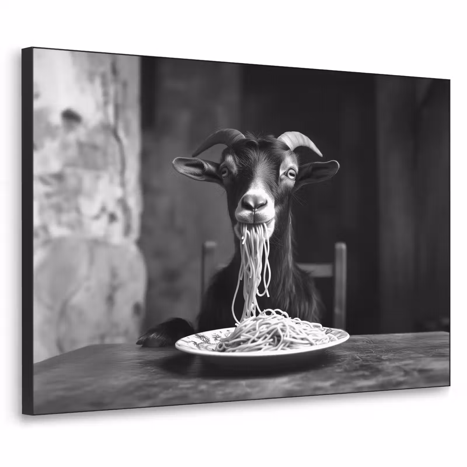Art Frame - Geit - Bord - Spaghetti - Zwart Wit — 1