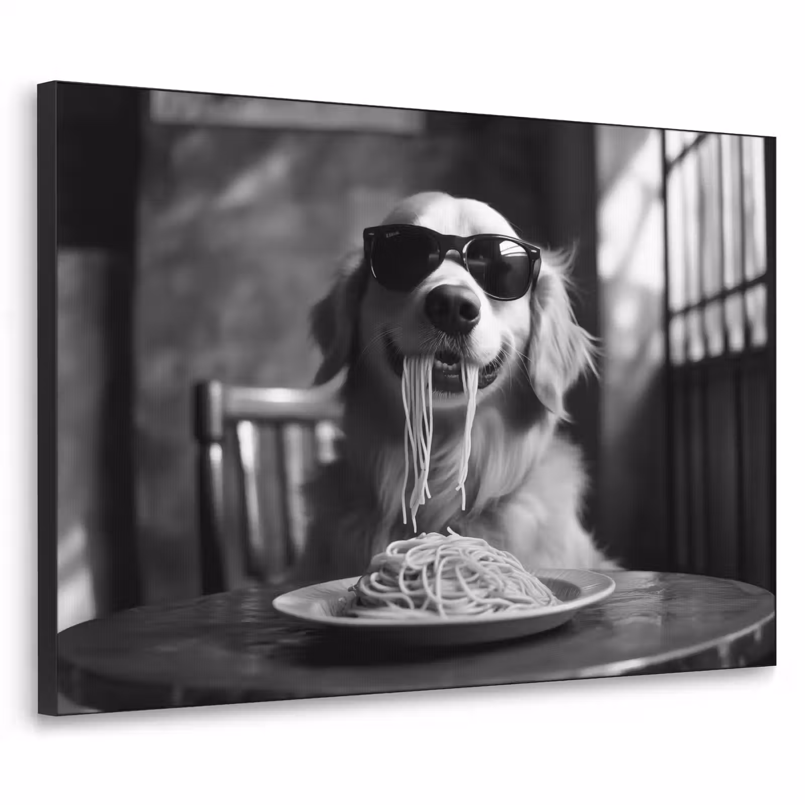 Art Frame - Golden Retriever - Hond - Vrolijk - Bord spaghetti - Zwart - wit — 1