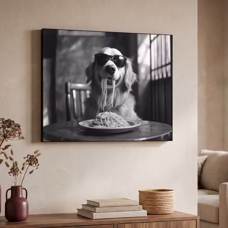 Art Frame - Golden Retriever - Hond - Vrolijk - Bord spaghetti - Zwart - wit — 7