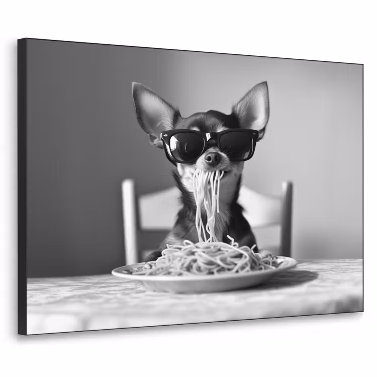 Art Frame - Chihuahua - Hond - Zonnebril - Humoristisch - Zwart - Wit - Spaghetti — 1