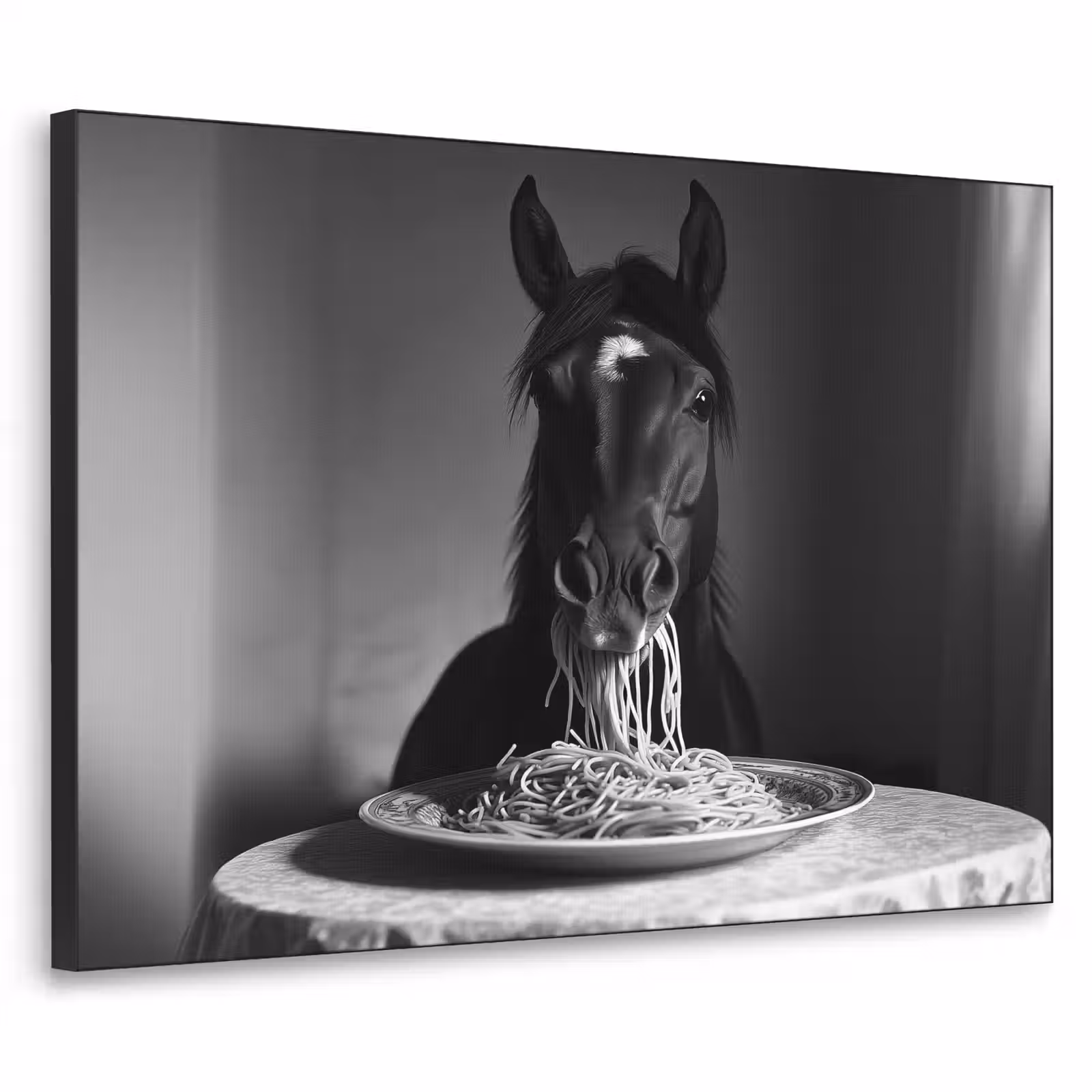 Art Frame - Paard - Bord - Pasta - Tafelkleed - Zwart Wit - Dieren — 1