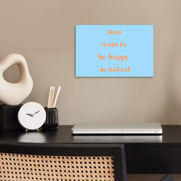Poster - Blauw - Oranje - Just want to be happy & naked — 2