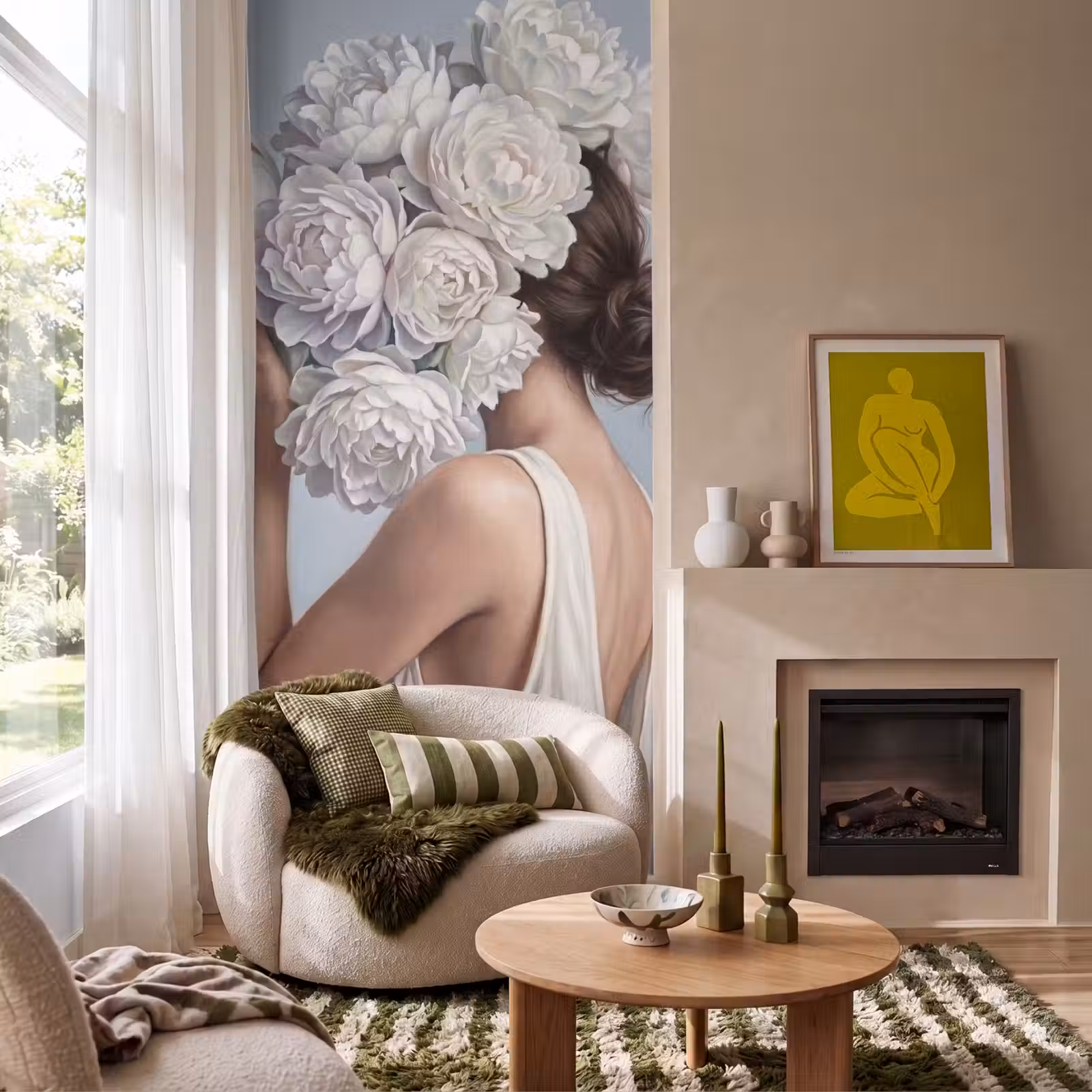 Behang - Bloemen - Vrouw - Wit — 1