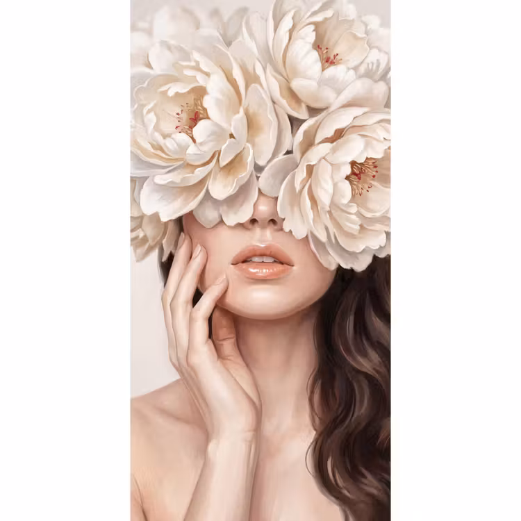 Behang - Gezicht - Pioenrozen - Crème — 2